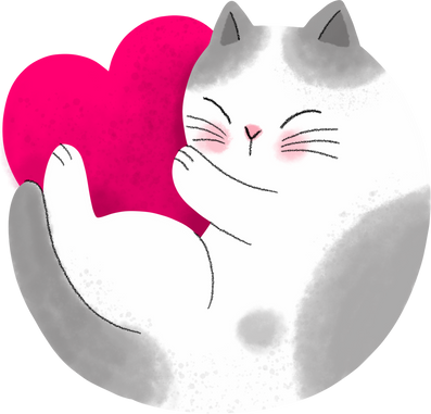 Cartoon cute Valentine day, Cat and big heart clipart.