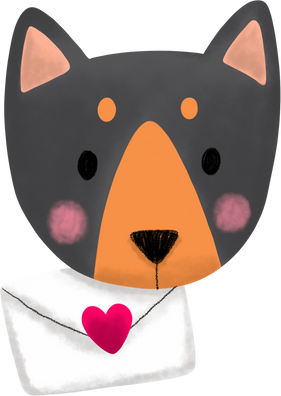 Cartoon cute black dog and litter heart clipart.
